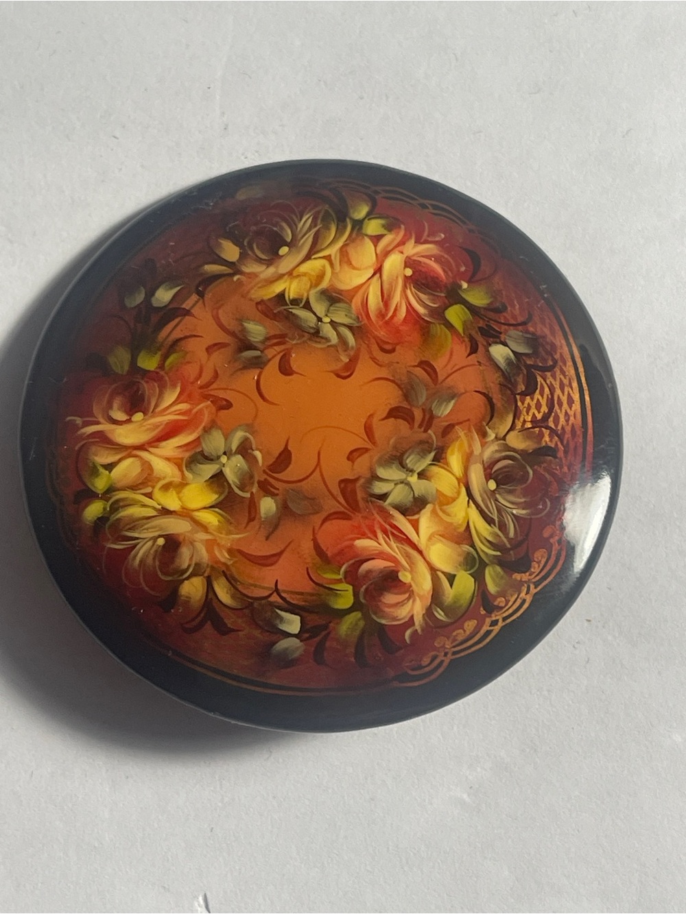Hand-Painted Floral Brooch in Orange and Yellow